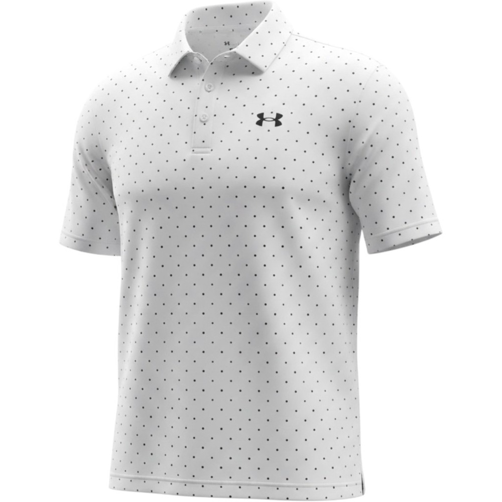 Under Armour Mens The Playoff Polo Shirt White Black Diamond Print Large Loose